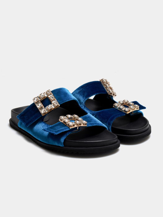 Cubic Strap Slippers Blue Velvet / ALCW017