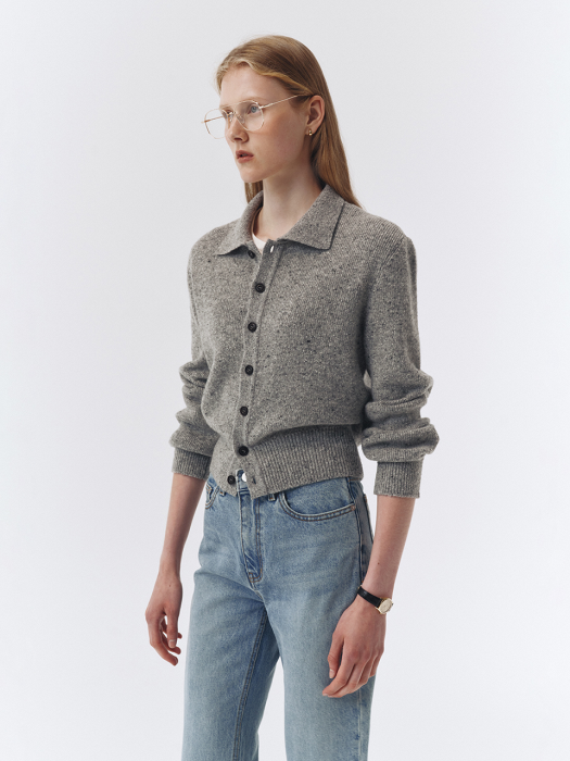 UNISEX OPEN COLLAR KNIT CARDIGAN MELANGE GREY_UDSW2C104G2