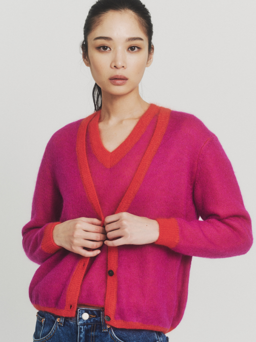 PURPLE SUPERKID MOHAIR DOUBLE FACED CARDIGAN