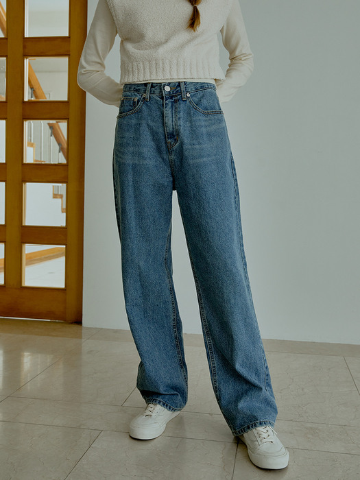 Standard straight denim pants (blue)