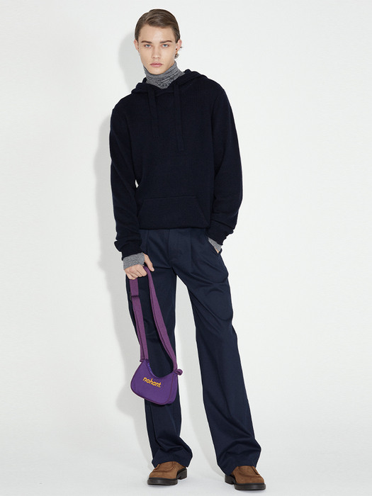 CASHMERE KNIT HOODIE NAVY