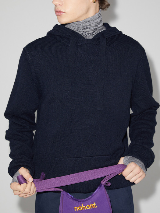 CASHMERE KNIT HOODIE NAVY