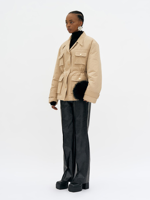 OVERSIZED TAILORED-COLLAR JACKET WITH PATCH POCKETS - BEIGE
