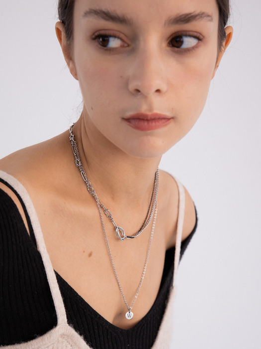 [3way] Initial point mix chain layered necklace