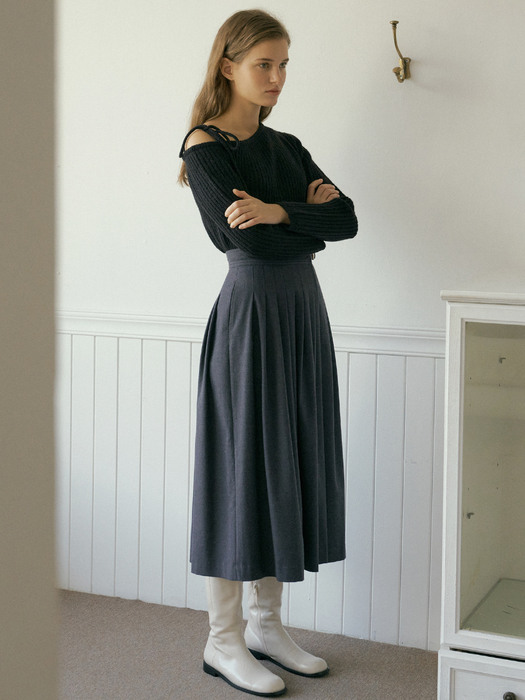 V. pleats long skirt (charcoal)