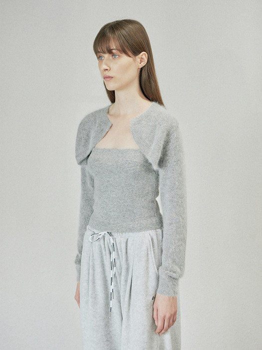 LAYERED TUBE TOP CARDIGAN (light grey)