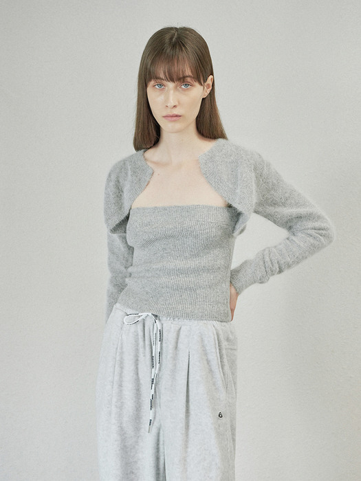 LAYERED TUBE TOP CARDIGAN (light grey)