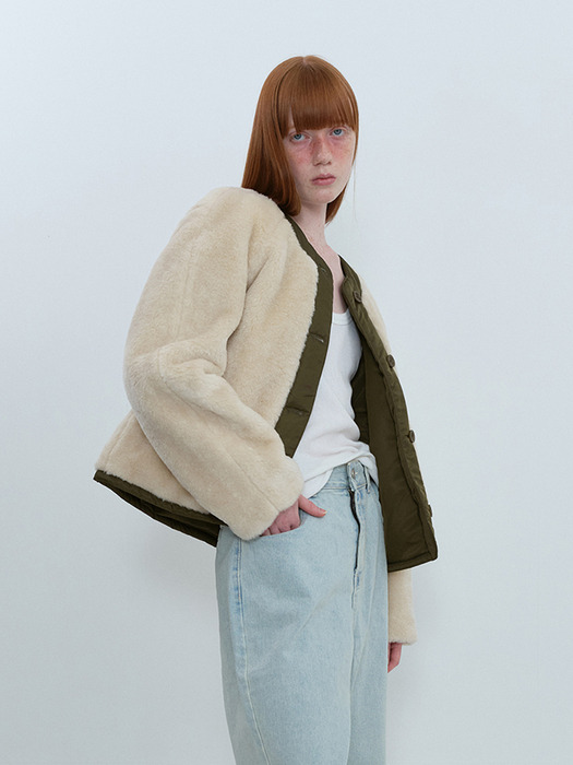 Reversible Crop Fur Jacket_IVORY