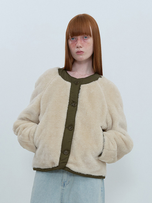 Reversible Crop Fur Jacket_IVORY