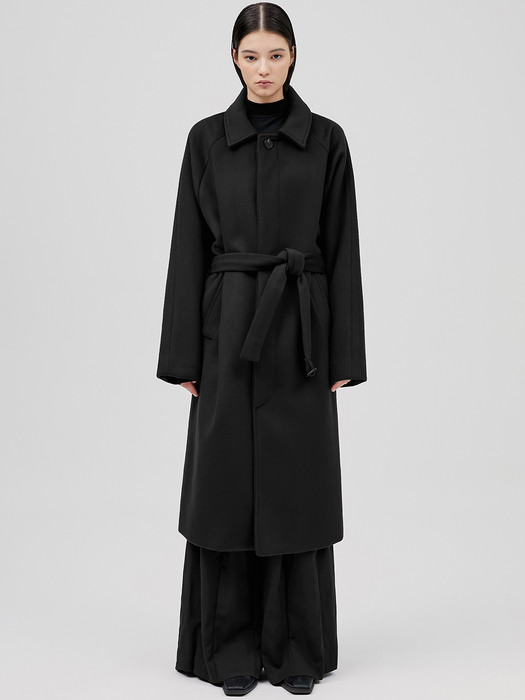 Raglan Balmacaan Long Coat - Black (FL-015)