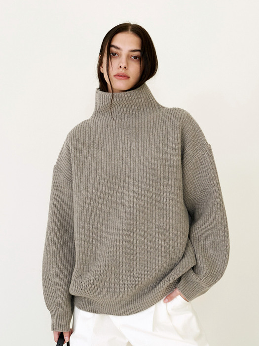 Pullover Ribbed Sweater Light Gray