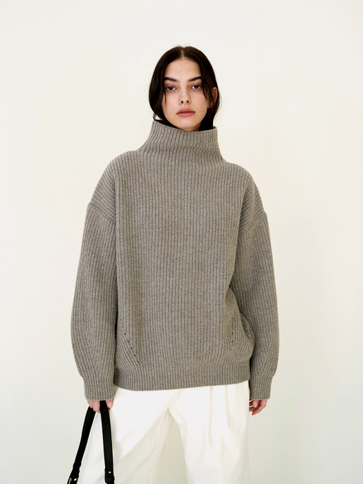 Pullover Ribbed Sweater Light Gray