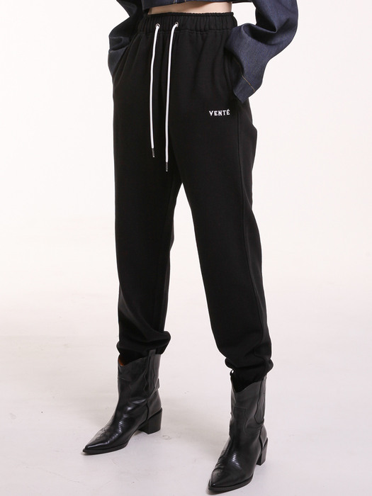 Logo embroided jogger pants in black
