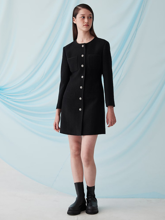 Tweed Button Mini Dress   Black (KE3171M015)