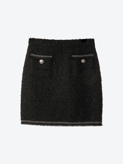 Chain Embellished-Tweed Mini Skirt(Black)_UWS-FS19