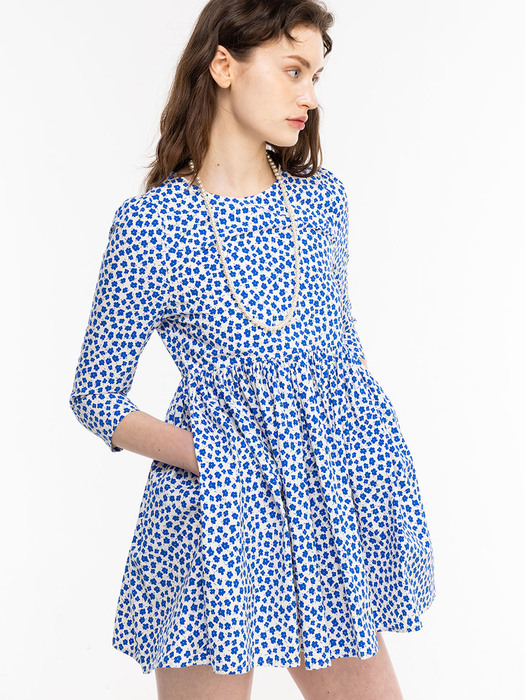 FLOWER COTTON MINI DRESS_BLUE