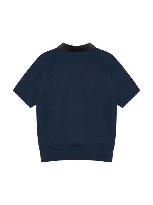 SATIN COLLAR POLO T-SHIRT - NAVY