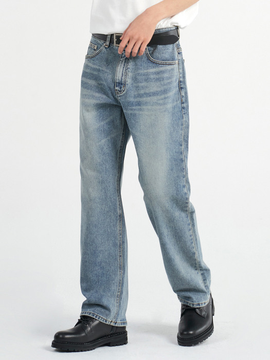 DEN0461 vintage mid blue wide jeans