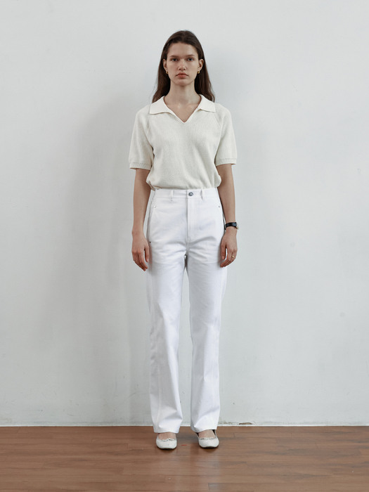 Front line detail straight cotton pant [WHITE]