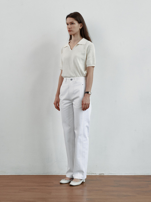 Front line detail straight cotton pant [WHITE]