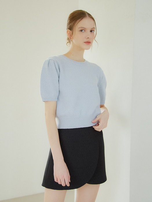ROUND NECK PUFF SLEEVES KNIT_SKY BLUE