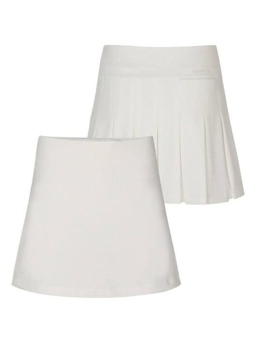 BACK PLEATED BANDING SKIRT W/INNER PANTS_White