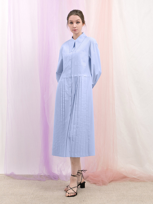 POINTED COLLAR SHIRTS DRESS-SKY BLUE