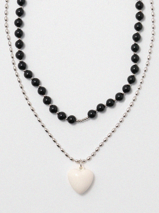 Color Jamstone and Heart Layered Necklace[set]