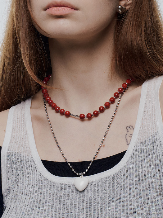 Color Jamstone and Heart Layered Necklace[set]