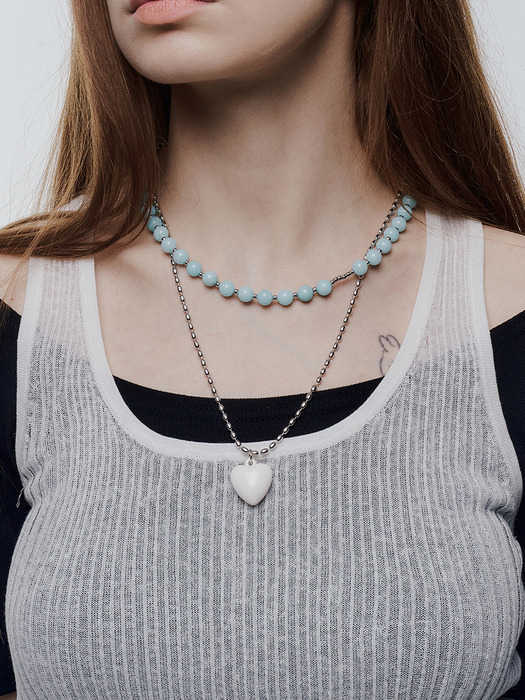 Color Jamstone and Heart Layered Necklace[set]