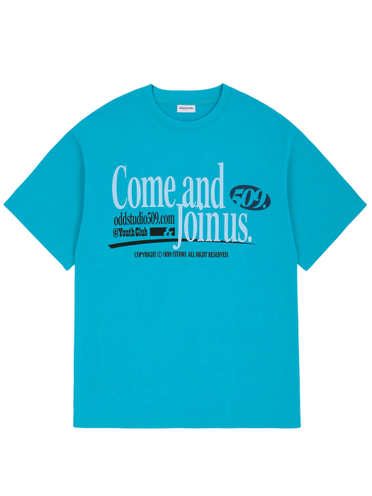컴앤조인어스 그래픽 오버핏 티셔츠 - AQUA BLUE
