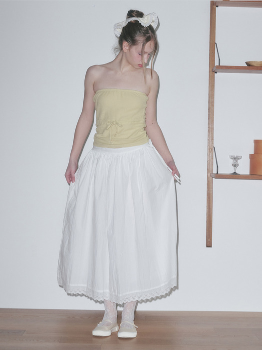 LACE HEM FULL SKIRT, WHITE