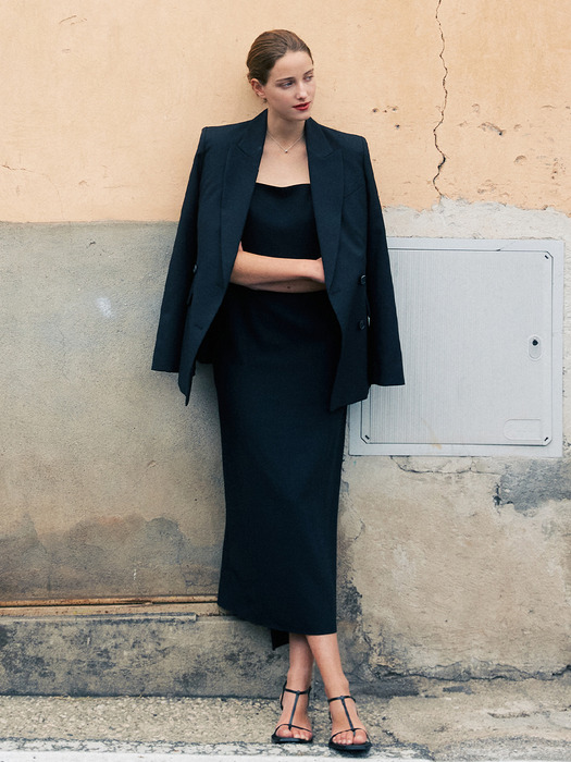 CHERYL Sphagetti strap H-line long dress (Black)