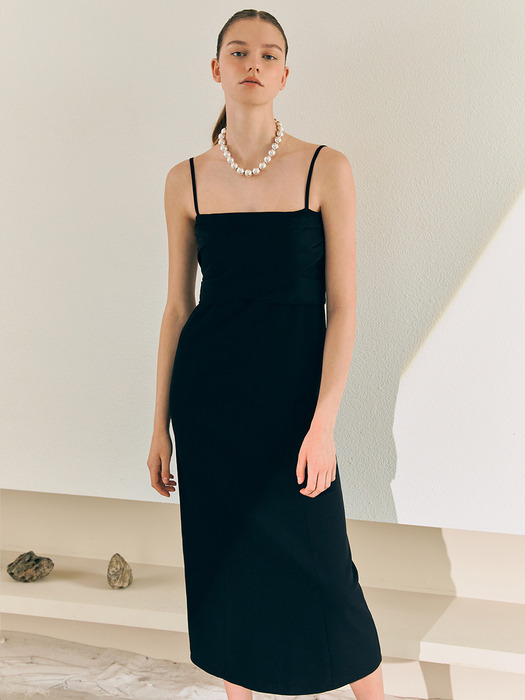 CHERYL Sphagetti strap H-line long dress (Black)