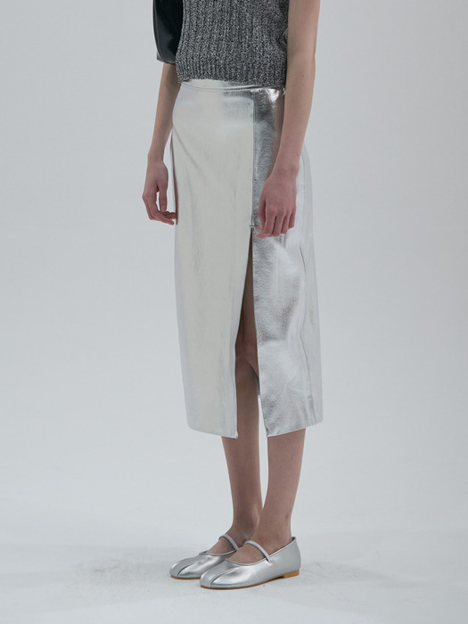 Metalic Leather Skirts_Silver