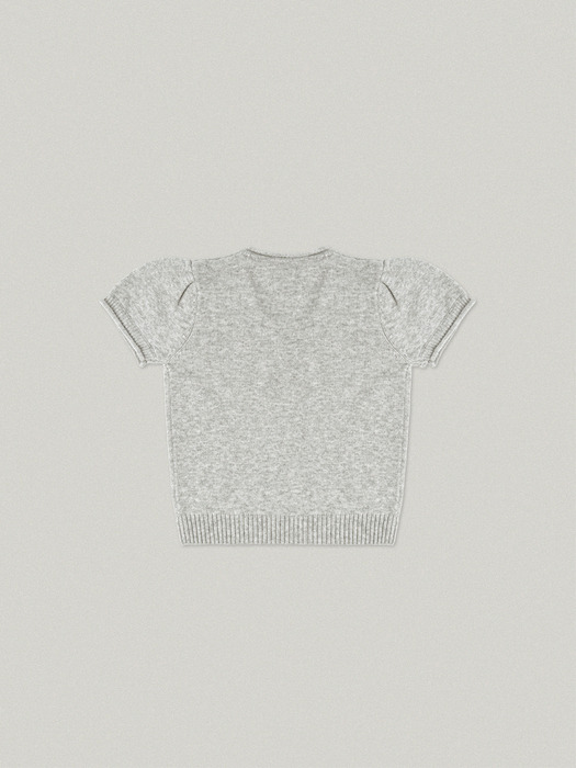 V NECK HALF SLEEVE PUFF KNIT [GRAY]