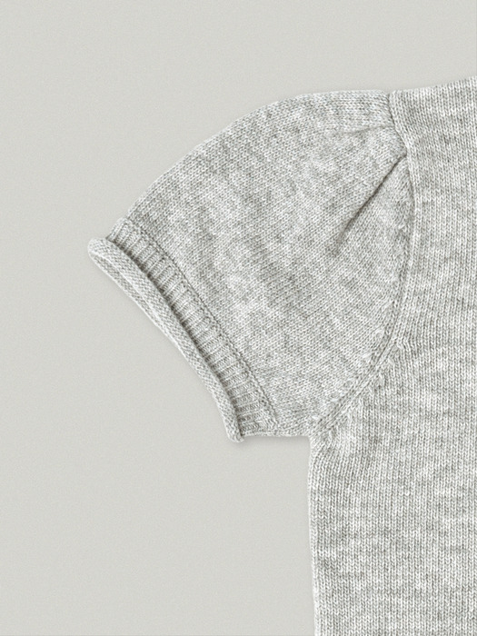 V NECK HALF SLEEVE PUFF KNIT [GRAY]