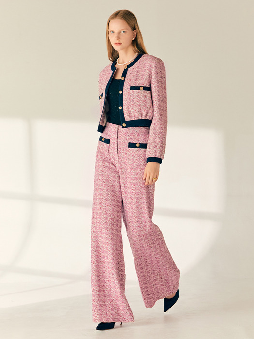 [SET]NATALIE Tweed bomber jacket + LUCIA Wide tweed trousers (Ivory/Lavender pink)