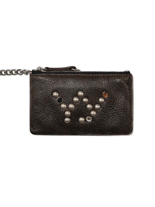 OPEN YY오픈 와이와이]YY STUD CHAIN WALLET, BROWN