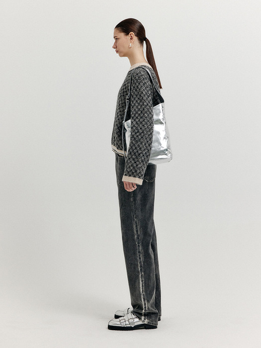 XOUE Check Jacquard Knit Pullover - Black/Ivory