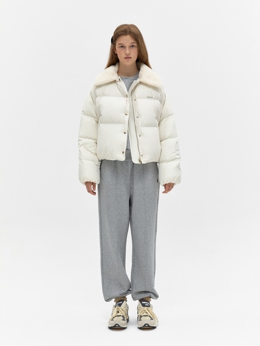 드파운드]fur collar shorts padded jumper - ivory