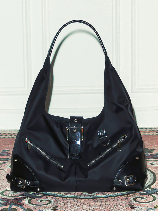 Black Moto Hobo Bag (NYLON)