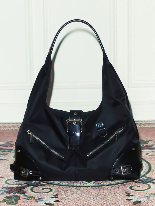 Black Moto Hobo Bag (NYLON)