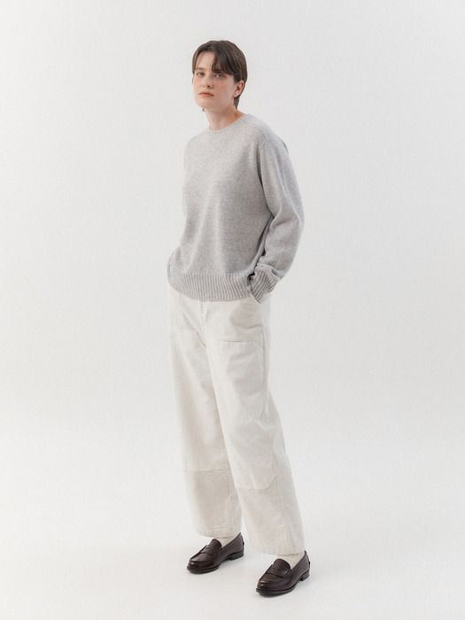 Super Fine Wool Wholegarment Round Knit top (Light Gray)