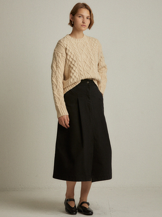 A-line slit denim skirt (black)