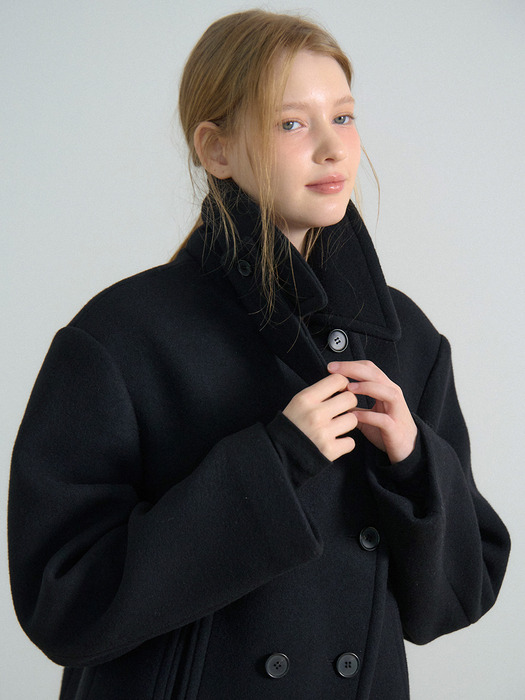 DOUBLE BREASTED BUTTON HALF COAT_BLACK