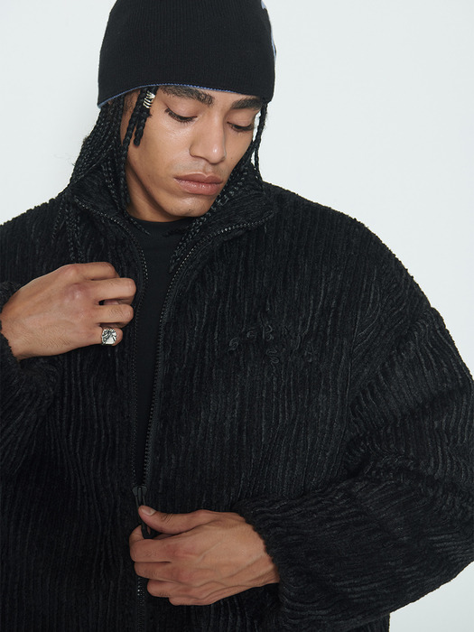Black Stripe Sherpa Fur Jacket