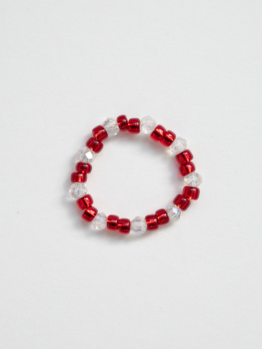 Red bead and crystal ring