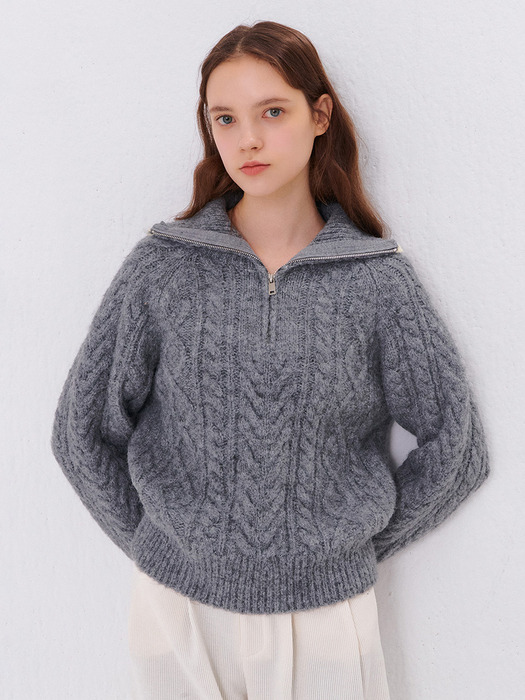 TWIST COLORING ZIP-UP KNIT GRAY