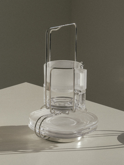 ARNO GLASS CUP AND SAUCER CLEAR 2 SET+ DISPENSER FOR 2
